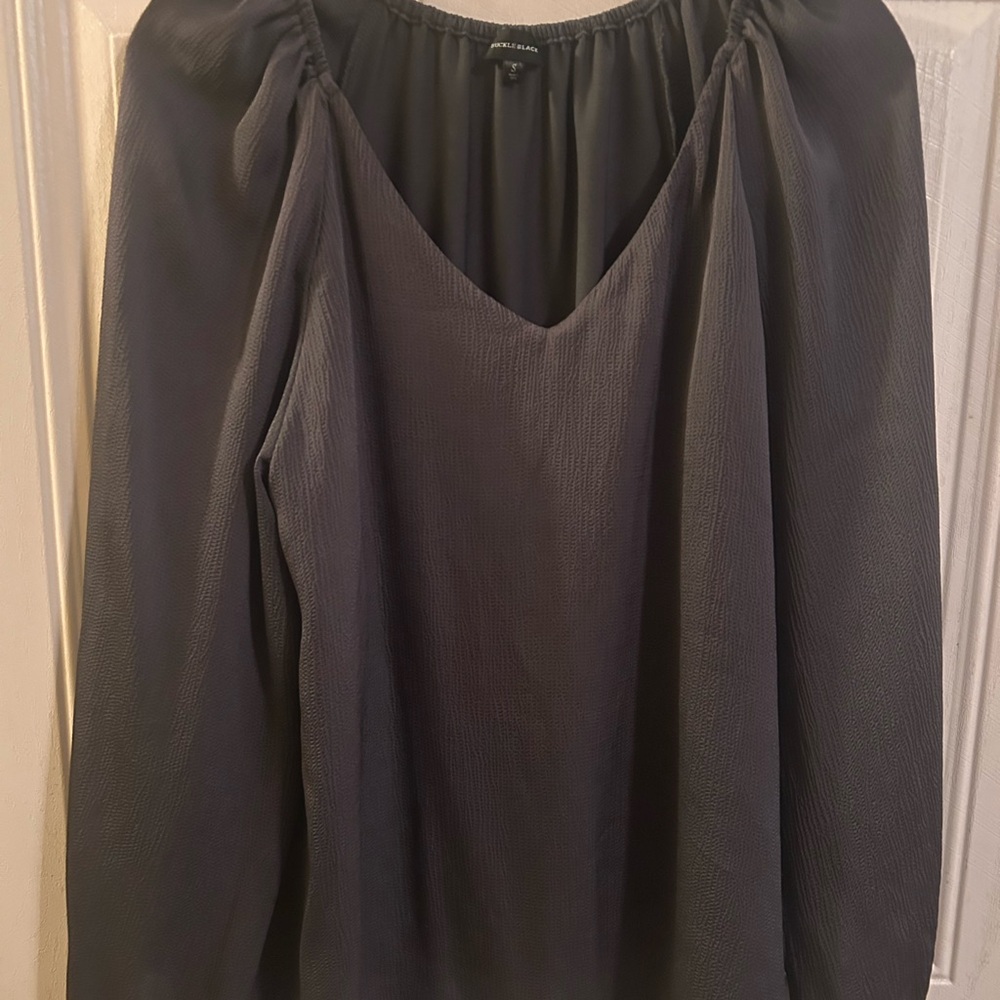 Gray Ruched Long Sleeve Blouse